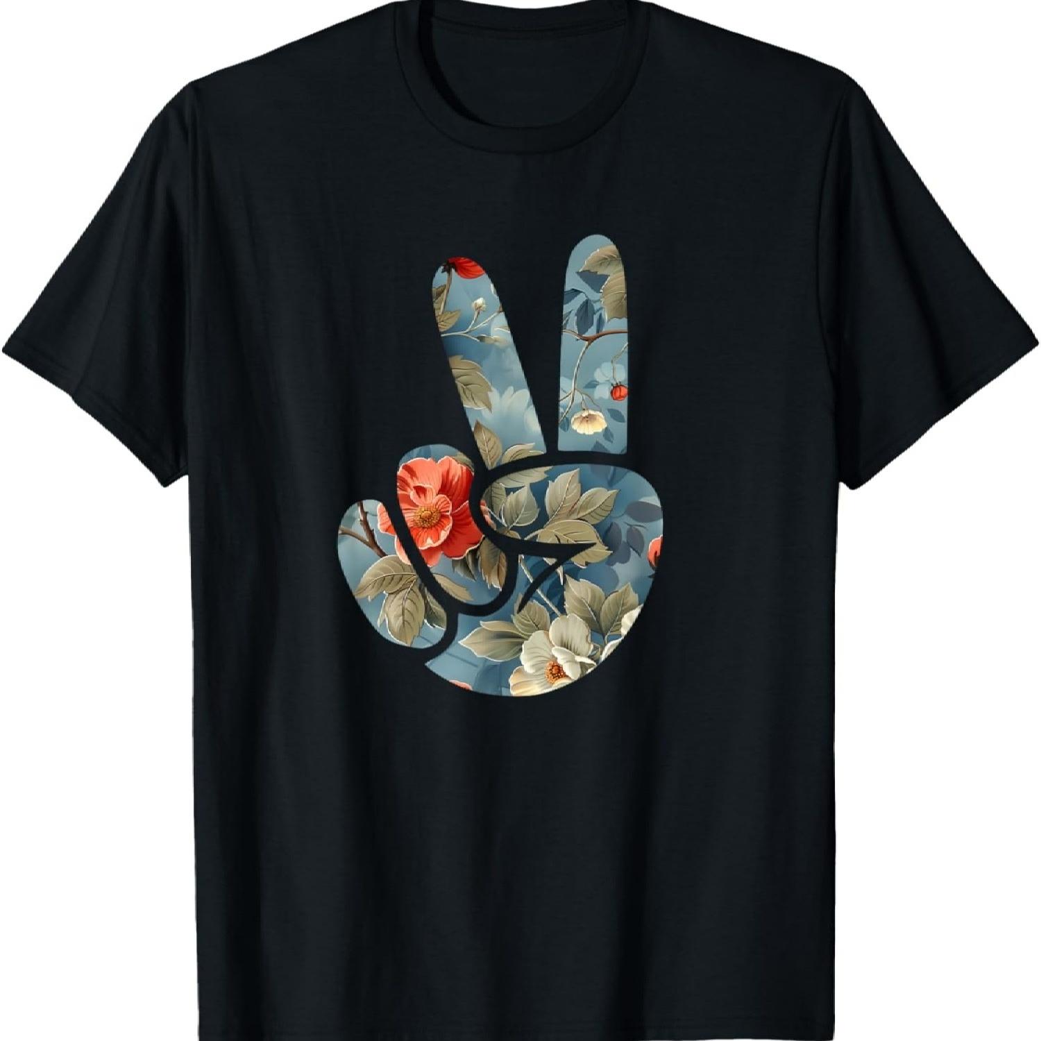 

Elegant Silhouette Wildflowers Floral Peace Sign Hand T-Shirt(75) XXXXXL чорний