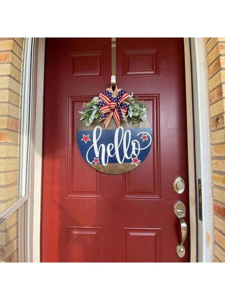 1 decorative Hello doorplate, wreath decoration doorplate, wooden handicraft pendant, American celebration