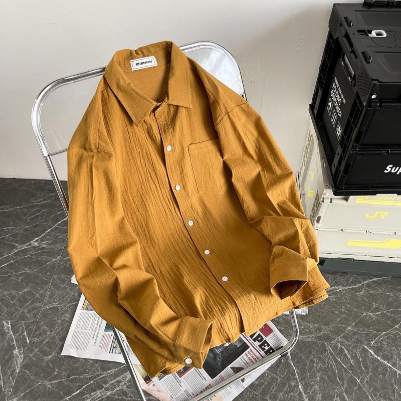 Pánská košile s dlouhým rukávem v japonském stylu z bavlny a lnu - moderní, volná ležérní bunda na jaro a podzim