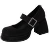 Simple Retro Thick Heel Mary Jane Shoes Women's Summer French Fashion Solid Color Single Shoes Casual One-word Buckle High Heels