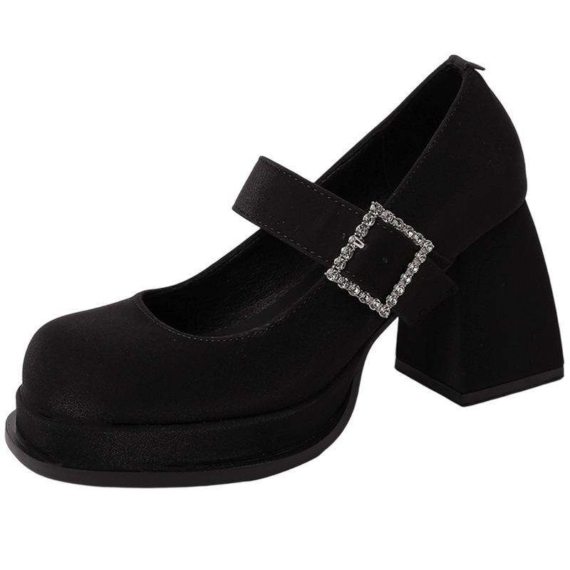 Simple Retro Thick Heel Mary Jane Shoes Women's Summer French Fashion Solid Color Single Shoes Casual One-word Buckle High Heels