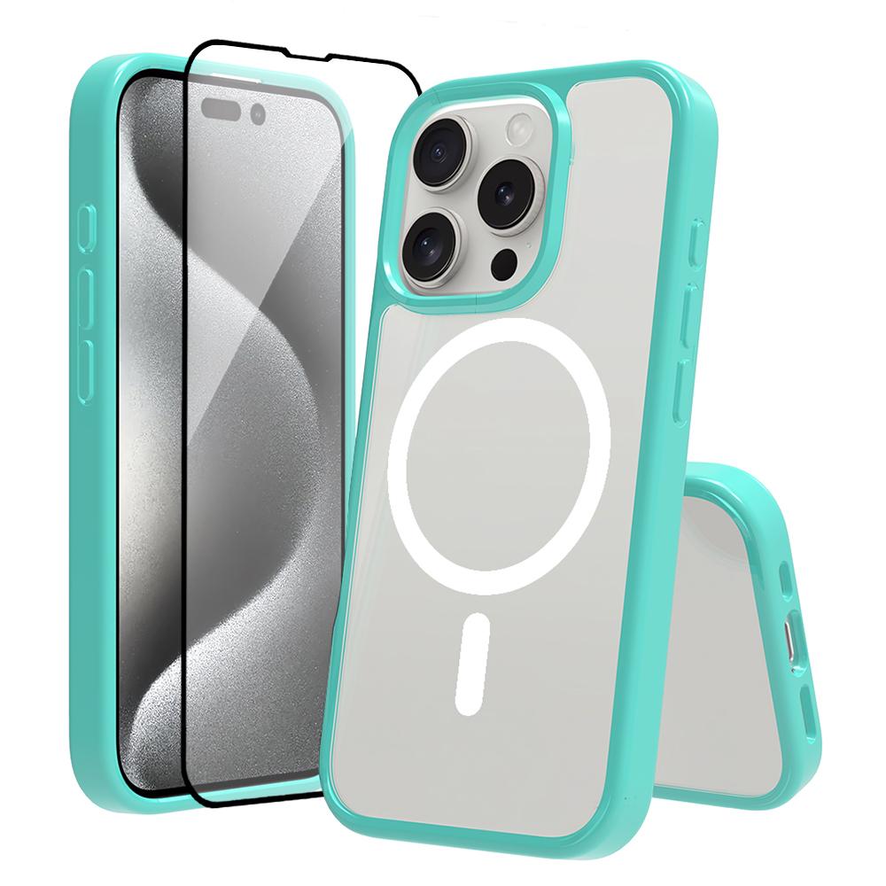 For iPhone 16 Pro Case Compati with MagSafe PC+TPU Clear Phone Cover with Tempered Glass Screen Protector