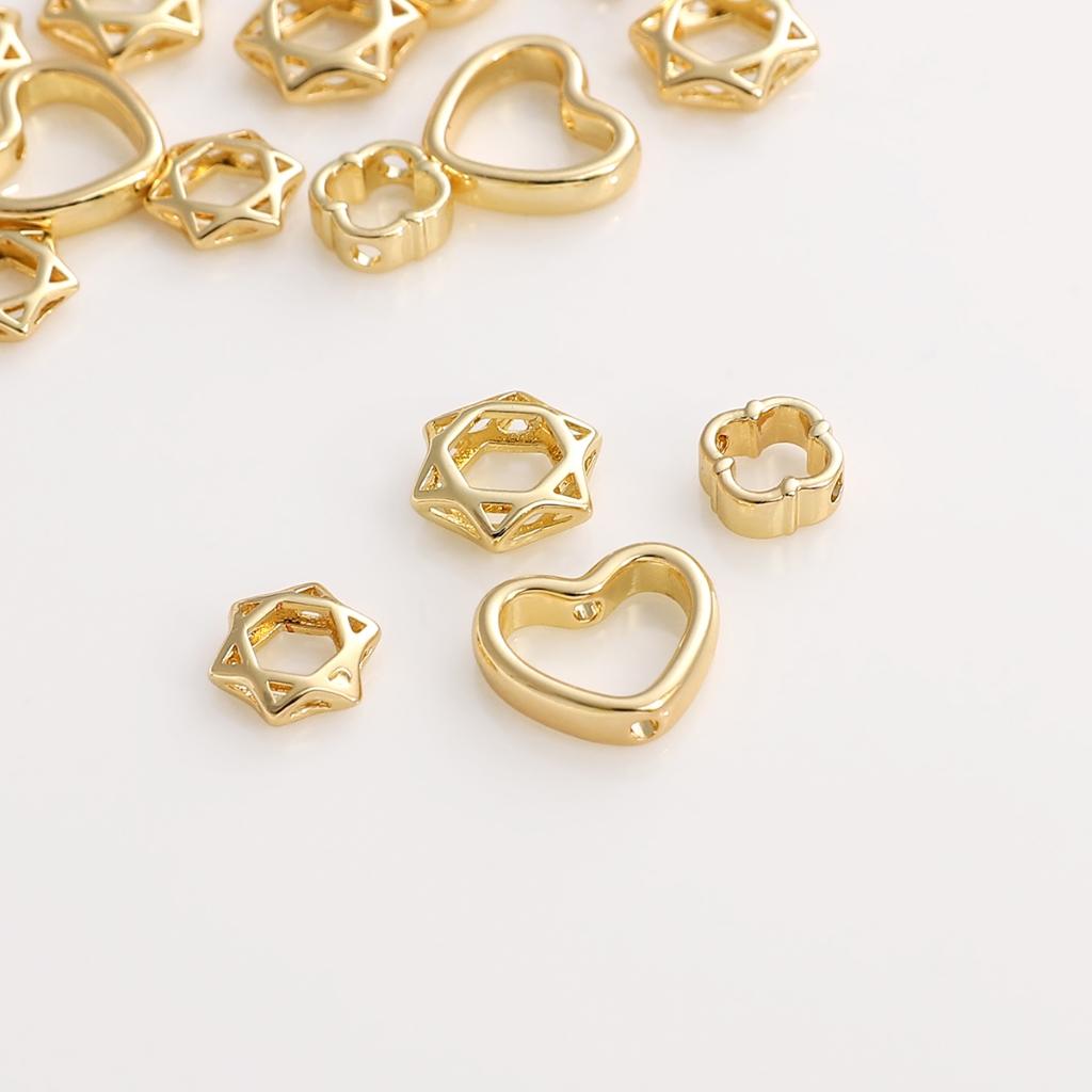 Six-pointed Star Bead Ring Peach Heart Beads Jewelry Spacer Beads 14kGold-plated Accessories DIY Handmade 1pc