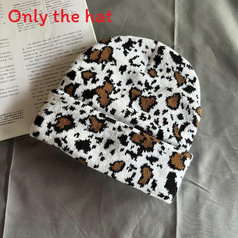 Cow Pattern Knit Cap For Winter Fashion Unisex Cozy Autumn Headwear