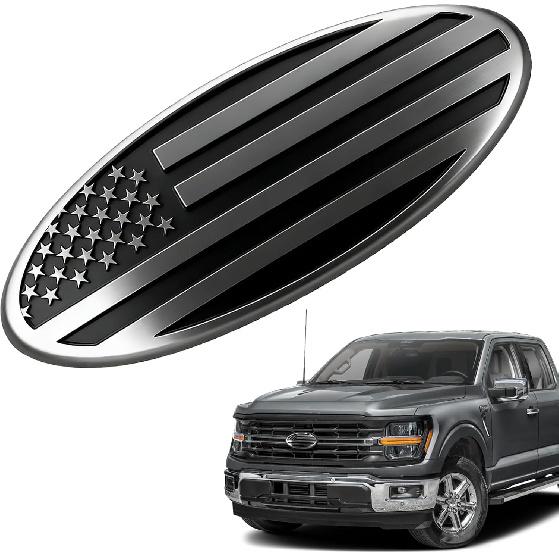 Frontgrill-Emblem für Ford, 9" Aluminium Frontgrill Heckklappen-Abzeichen Amerikanische Flagge Oval Patriotisches Hauben-Label für Ford F150 F250 F350 Edge