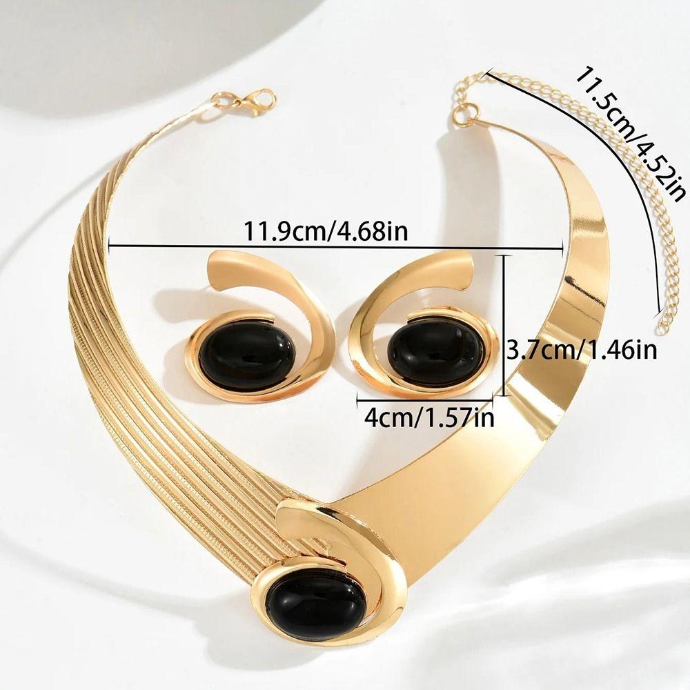 Black/Blue/Rose Pink Necklace Earrings Set Exaggerated Jewelry Accessories  Daily Wear