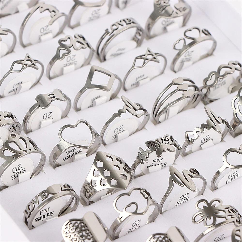 10pcs Stainless Steel Rings Fashion Jewelry Silver/Gold/Black/Multicolor