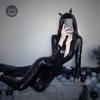 Sexy Temptation One-Piece: Open Crotch Patent Leather Bodysuit with Long Sleeves and Full Leg Zipper