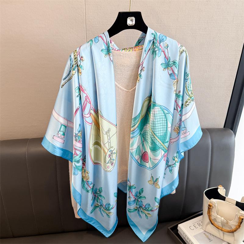 Saddle Flower Simulation Silk Premium 111cm Large Square Scarf Silk Scarf Printed Shawl Sunscreen Scarf Headscarf Scarf