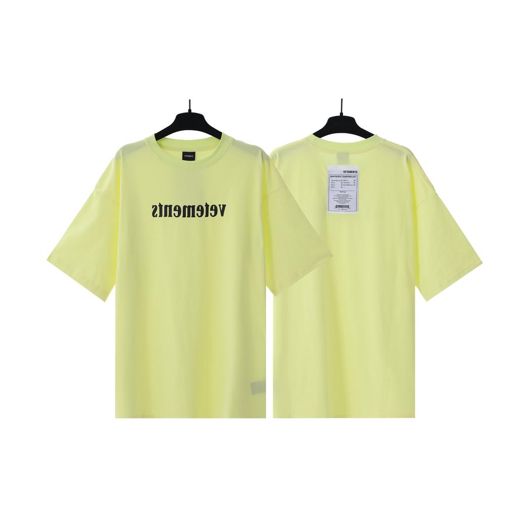 T-shirt in cotone puro a doppia filatura, lavata e invecchiata, con stampa di lettere Vetements, versione alta transfrontaliera, per uomo e donna