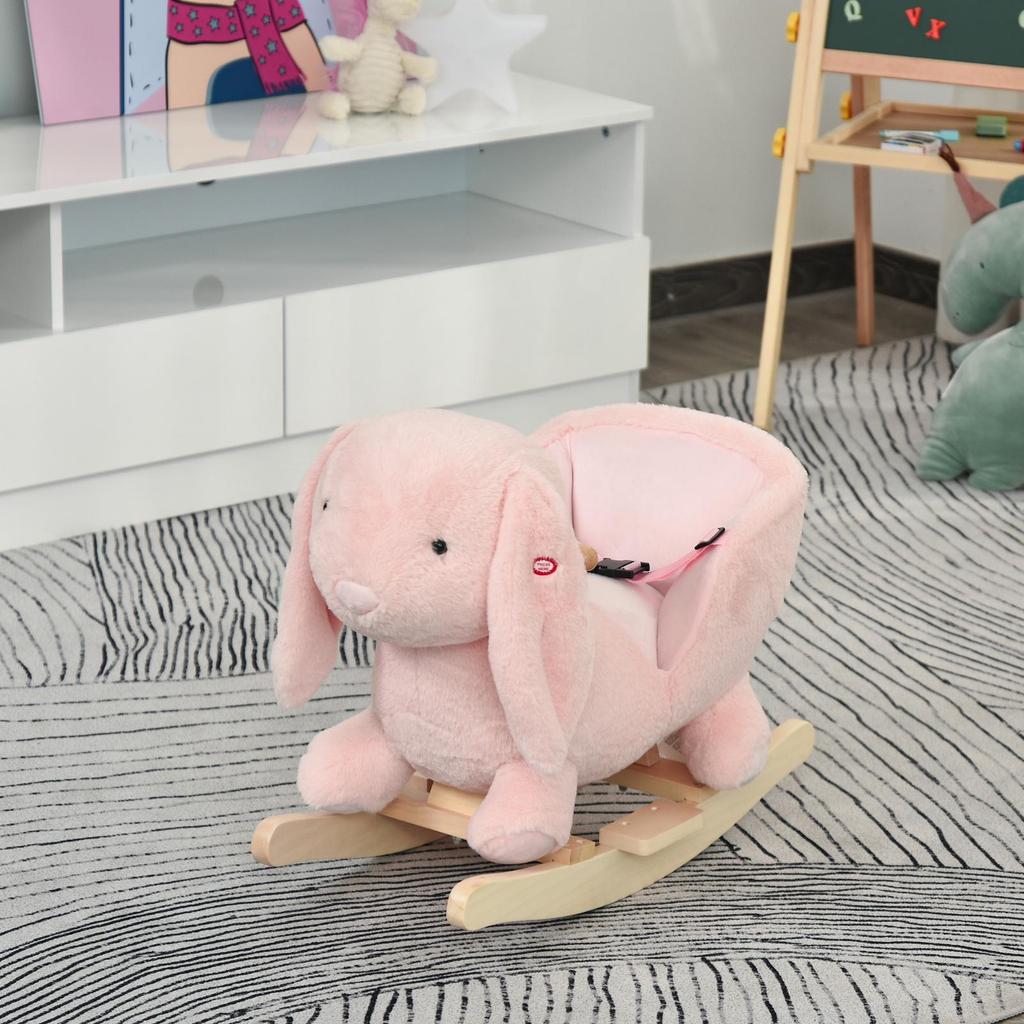 Pink -Themed Wooden Rocking Chair for Babies & Toddlers, with Seat Belt,