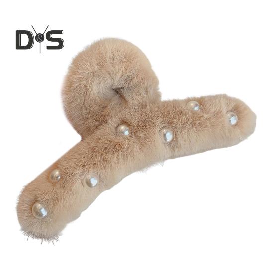 

Женская заколка для волос с искусственным жемчугом, декоративная плюшевая заколка для волос с противоскользящими зубцами, зажим для волос на затылке, аксессуары для волос хаки