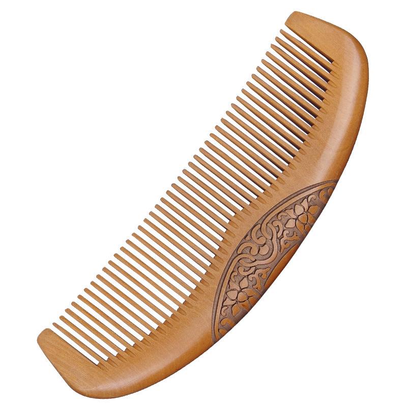 Engraved Peach Wood and Sandalwood Comb with Carved Design