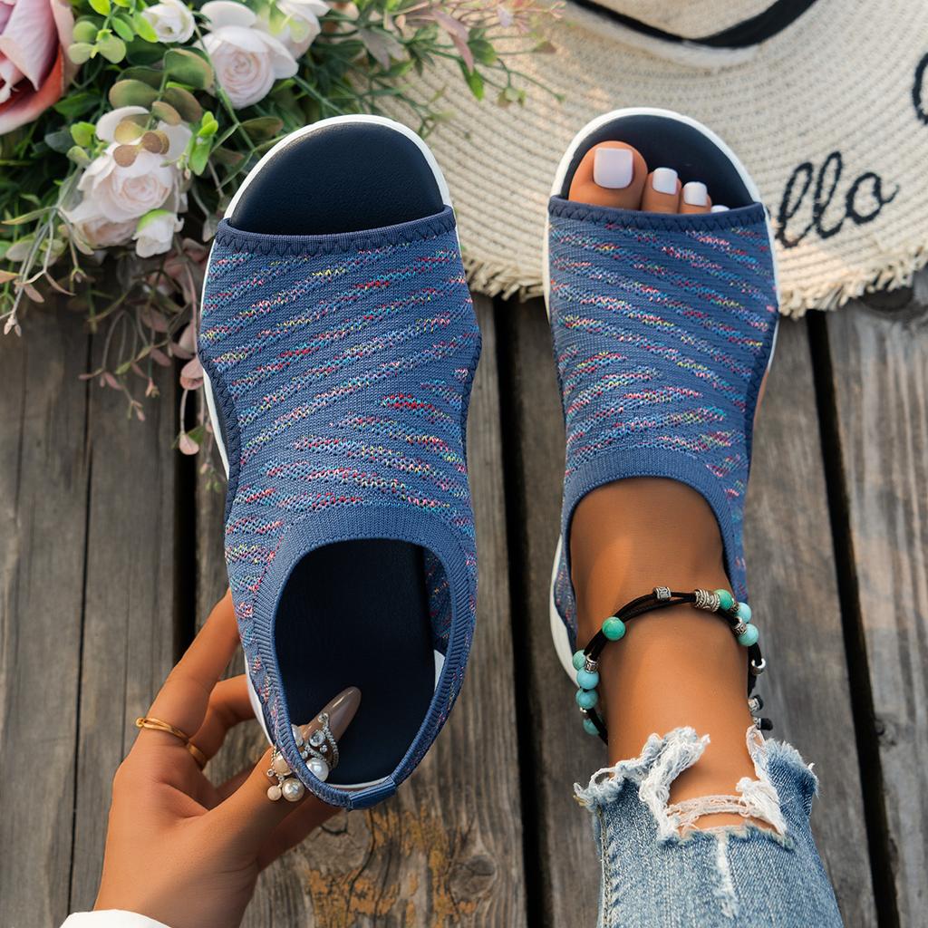 Summer New Open Toed Thick Soled Casual Sandals with Fashionable Color Blocking Fly Weave Outer Wear Fish Mouth Sandals