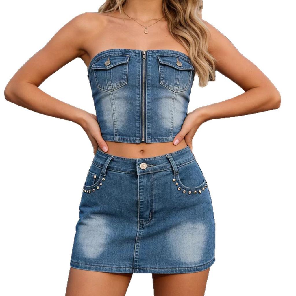 Gonna di Jeans da Donna Casual Mini Gonna di Jean Vita Bassa Y2K Gonna di Jean Elasticizzata con Tasche Chiusura con Zip Base Mini Gonna di Jean