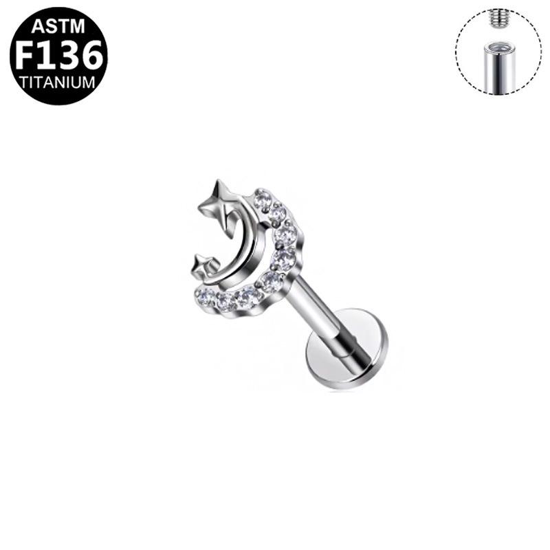 Titanium Alloy Piercing Stud with Zirconia (F136) - Cartilage  Lip Jewelry