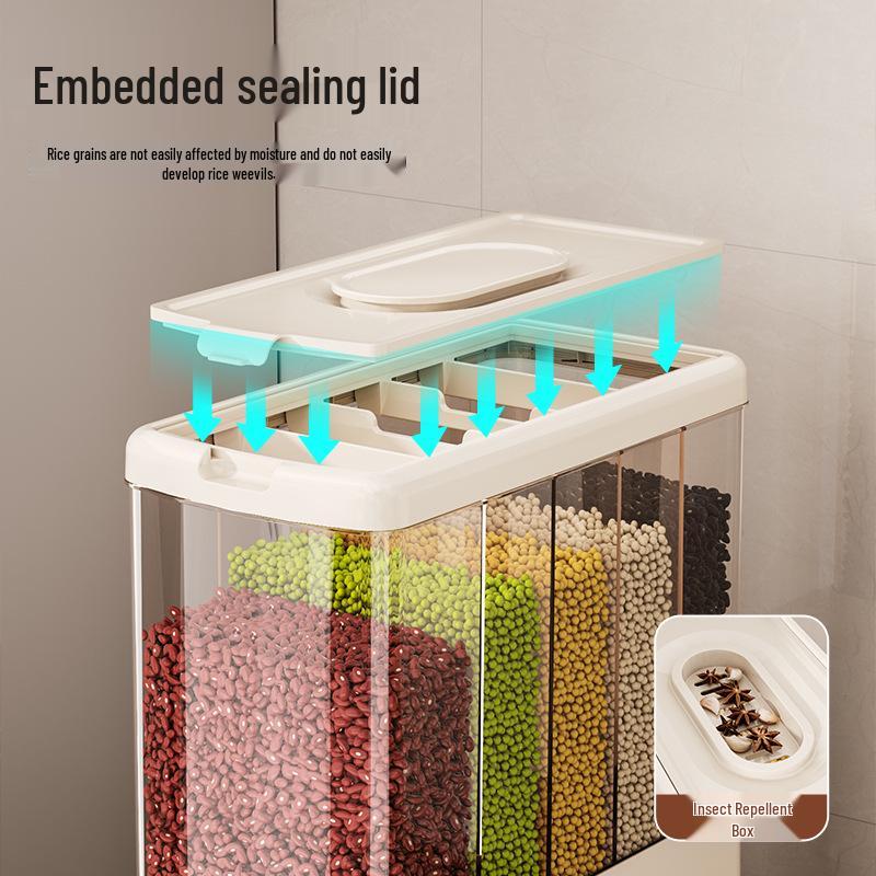 Press-Type Multi-Grain Storage Bin, Food-Grade Sealed Jar for Rice & Beans