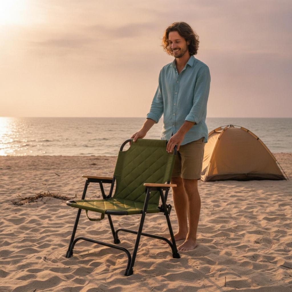 Camping Chair with Padded Seat Quilted High Back Folding Foldable