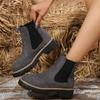Fashion Scrub Leather Women's Inside Heightening 2025 New Autumn and Winter Platform Chelsea Booties Plus Fleece for Warmth