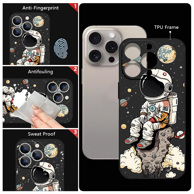 Cartoon Astronaut Pattern Lanyard Case For iPhone 17 Pro Max Funda iPhone 16 15 14 13 Pro Max 11 16E 17E Soft Silicone Cover