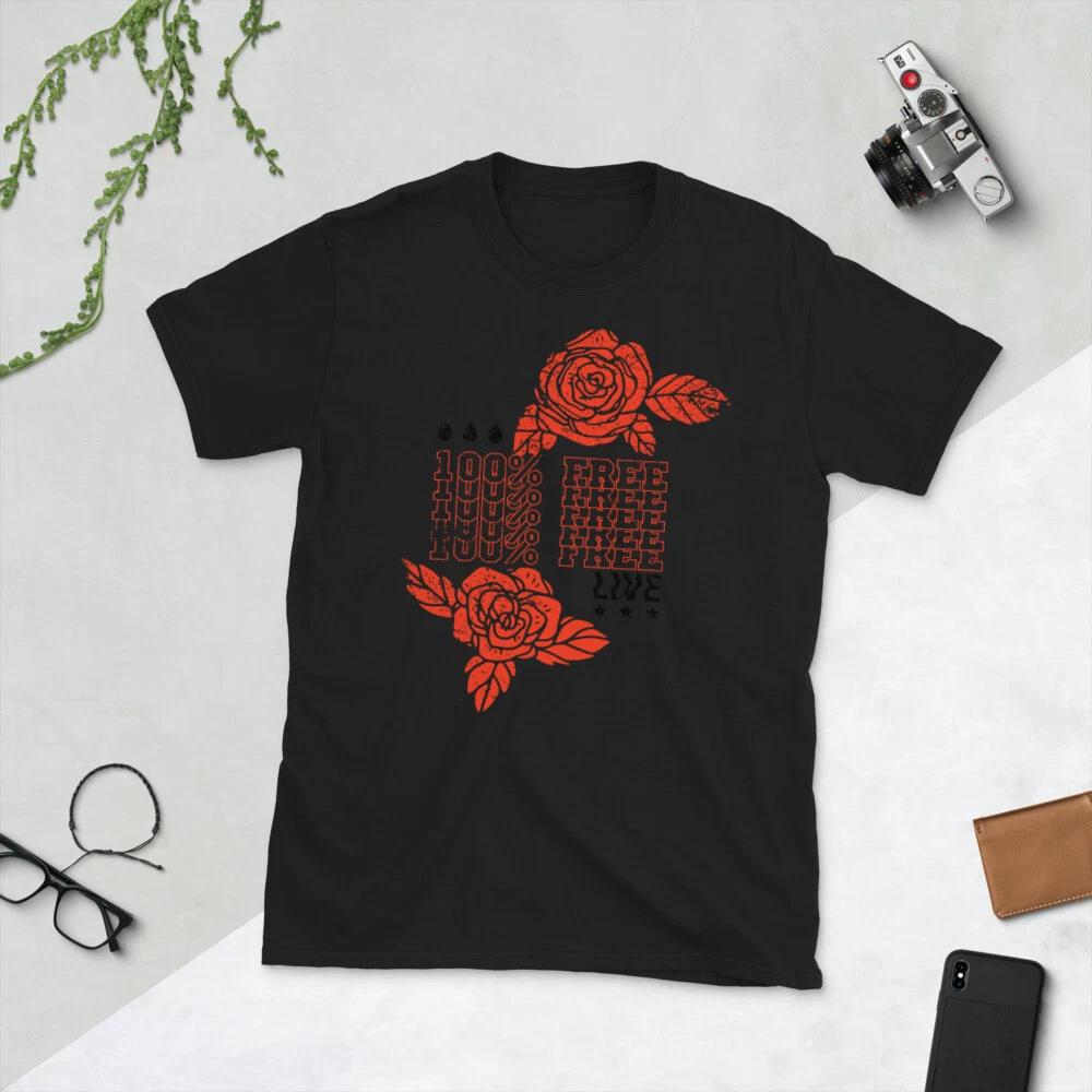 

100% Free Red Rose Classic Trendy Design Casual T-Shirt L