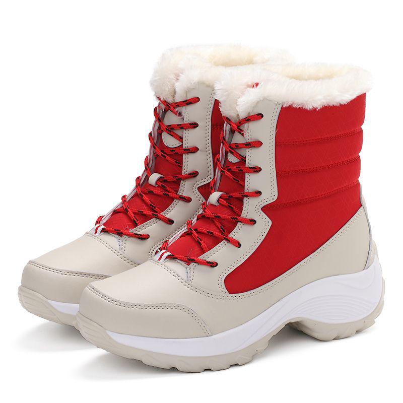 Women's Waterproof Leather Snow Boots - High-Top, Non-Slip, Mid-Calf with Warm Velvet & Thick Cotton Lining