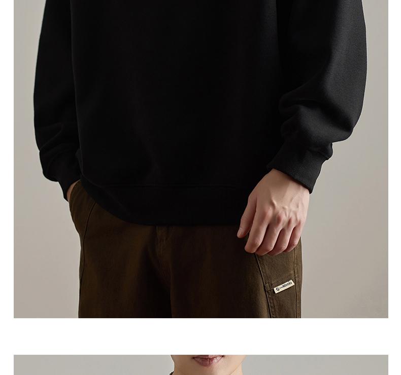 Men's American Style Heavyweight Crewneck Sweatshirt - New Autumn Arrival, Trendy, Loose, Solid Color, Versatile Casual Base Layer.