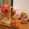 12cm Kawaii Anime Capybara Plushies With Pikachu Stitch Lucifer Cat Hat Doll Stuffed Animals Capybara Plushies Girl Toys