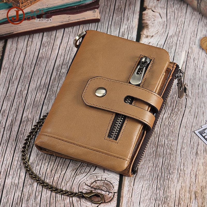 Men's Genuine Leather RFID Anti-theft Wallet with Money Clip and Multi-card Slots