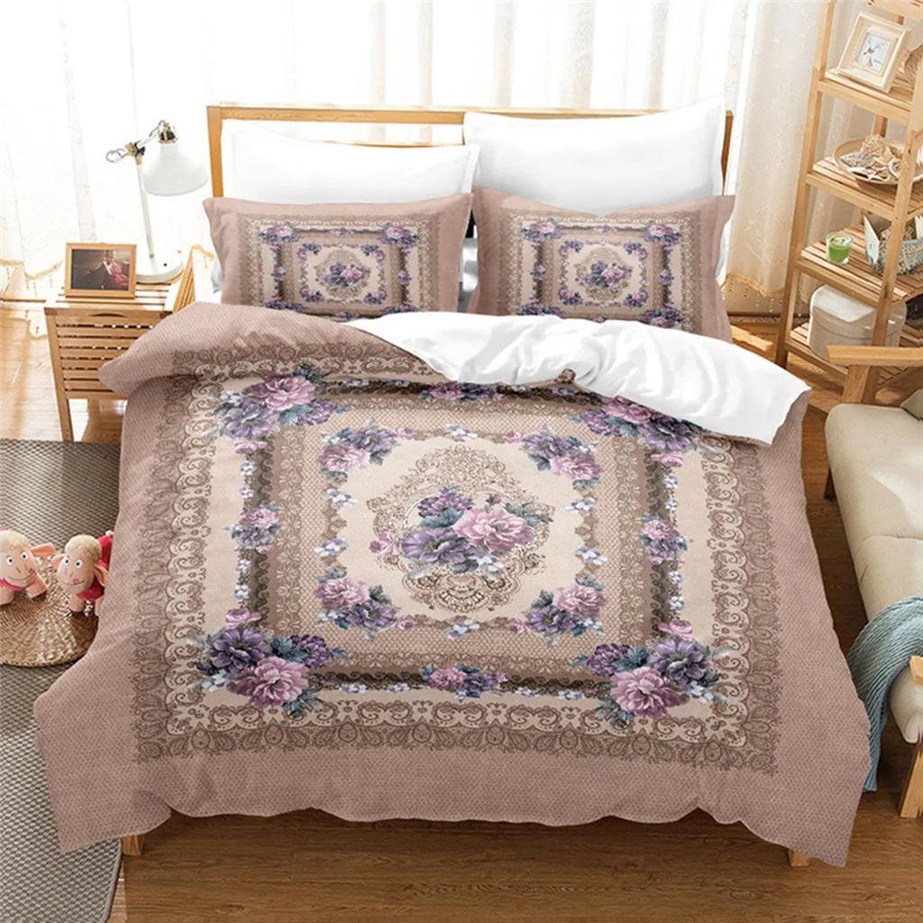 Luxurious Retro Flowers and Plants Duvet Cover Microfiber Exotic European Style Flowers for Women Gifts Bedroom Decoration King