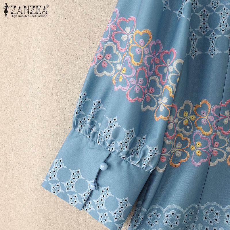 ZANZEA Women Casual Square Collar Summer 3/4 Sleeve Ethnic Print Blouse
