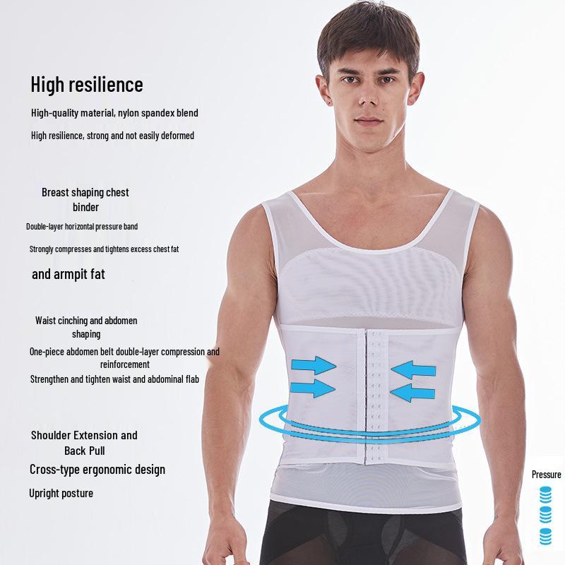 Men's Back-Support Waist Cincher: Mid-Row Buckle Body Shaper Vest