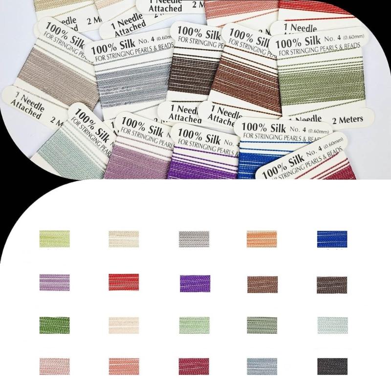 20 sztuk 100% jedwabny sznurek koralikowy wielokolorowy igłowy koniec jedwabny sznurek do biżuterii koraliki materiały pleciony sznurek nici 0,6 mm/0,7 mm