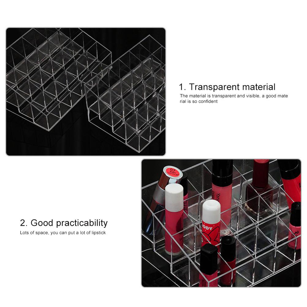 24 Slot Clear Lipstick & Nail Polish Organizer Small Cosmetic Display Rack for Makeup Storage