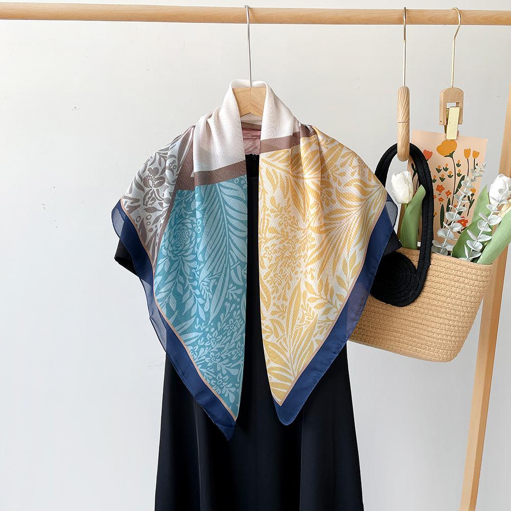 Spring and Summer Popular Small Silk Scarf Women's Versatile 91 × 91cm Imitation Silk Large Square Scarf Fashion High-end Thin Scarf Yarn Women