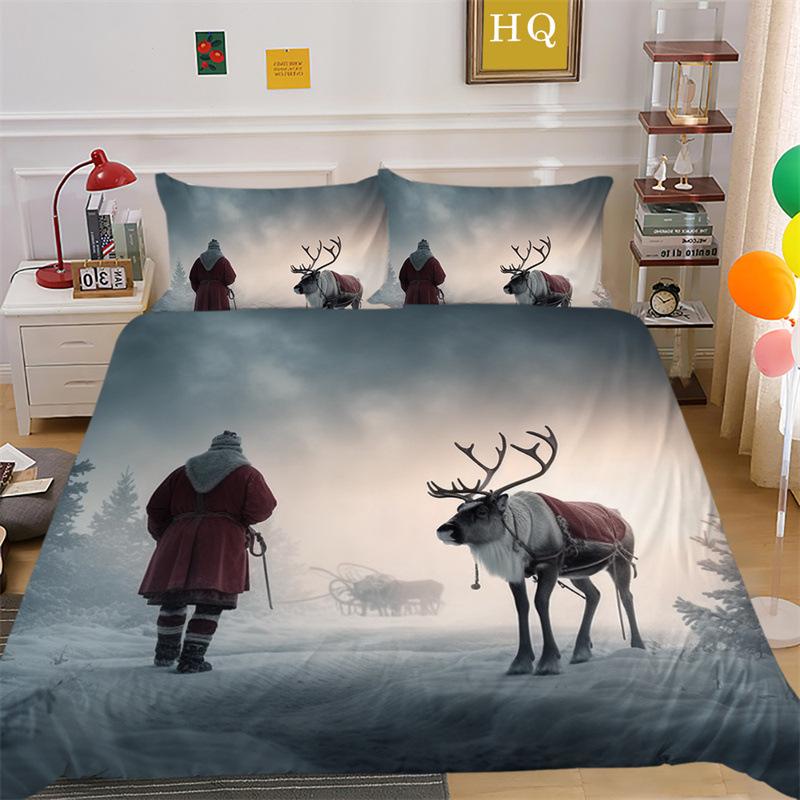 Jultomte Älg 3D-printad Polyester Kuddfodral Täcke Överdrag Två Eller Tre Delars Set