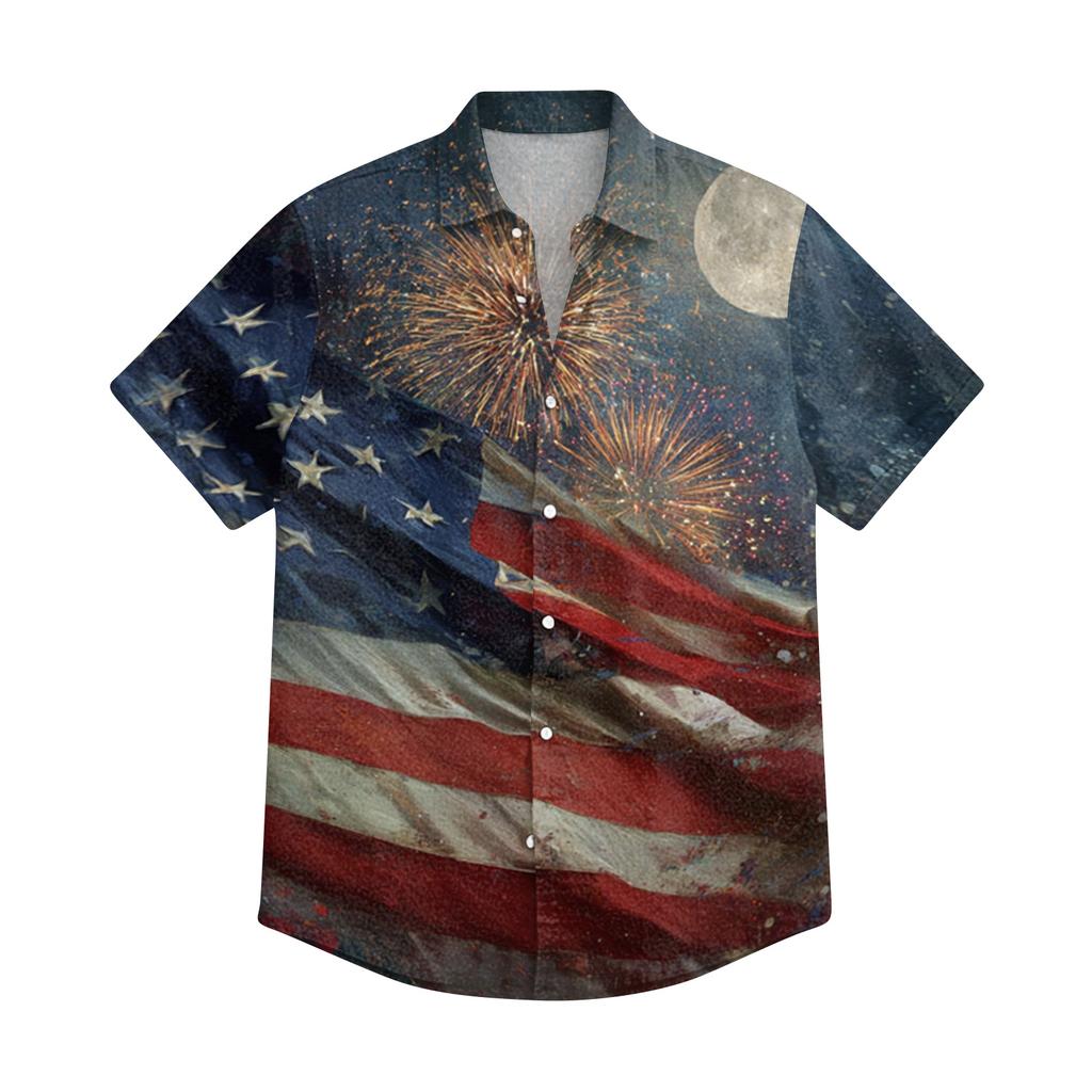 Men's Summer Casual Independence Day Print Short-Sleeve Shirt