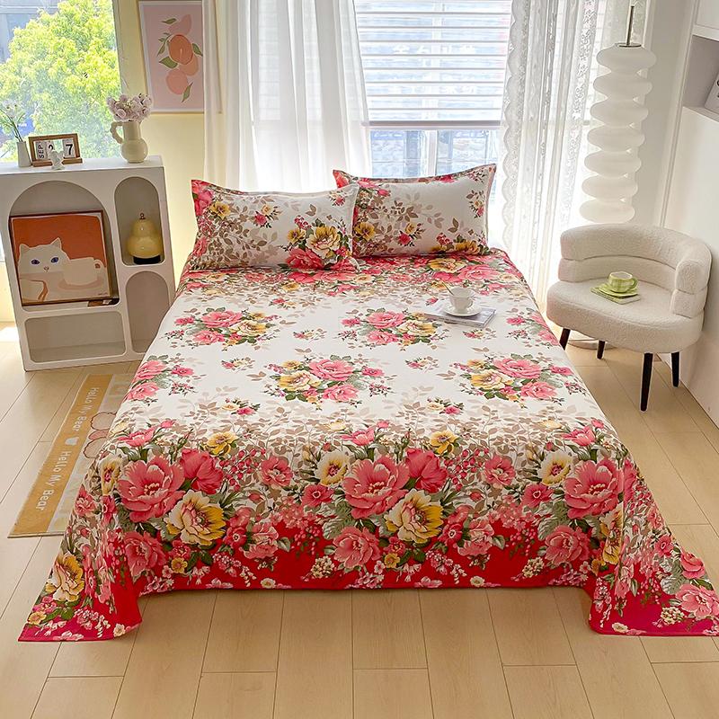 Flower Printed Flat Bed Sheets for Double Bed Single/Queen/King Reactive Printed Top Sheets for Beds sabanas cama Bed Linen