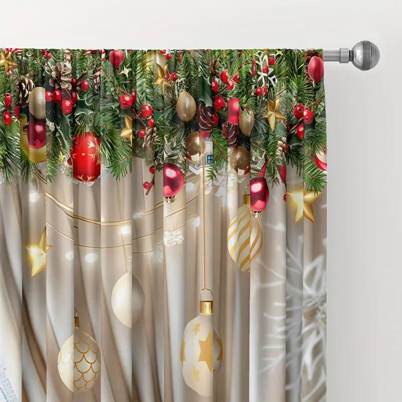 Set Of 2 Christmas Printed Curtains Suitable Home Decoration Bedrooms Living Rooms Luxury Made Polyester Great Room Window Treatment