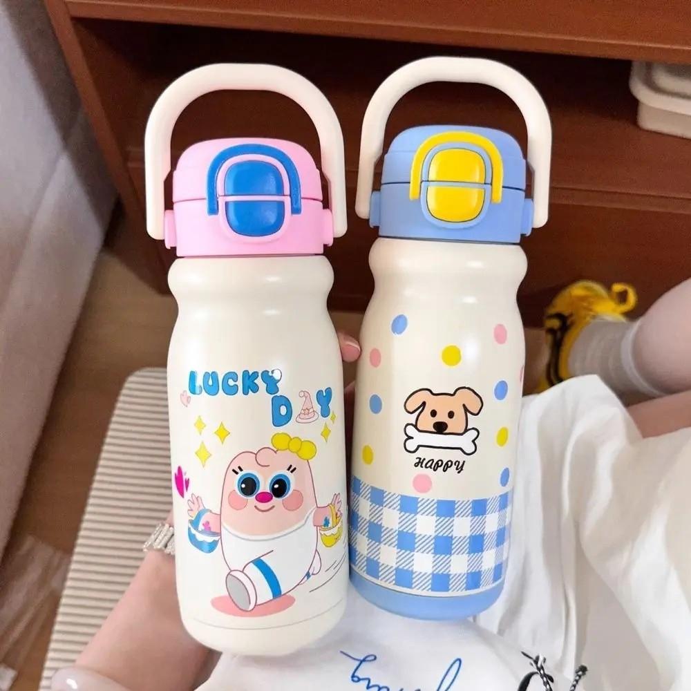With Handle Insulated Cup Large Capacity Cartoon Straw Cup Portable Vacuum-insulated Bottle  Travel