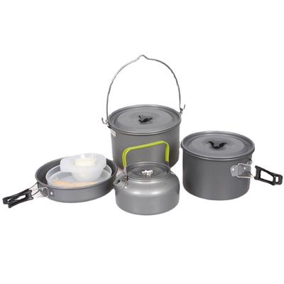 Juego de ollas para acampar al aire libre para 5-6 personas, juego de ollas portátil con tetera, juego de ollas