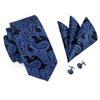 Hi-Tie Pánska hodvábna kravata modrá paisley kravata vreckovka manžetové gombíky set na párty svadbu biznis