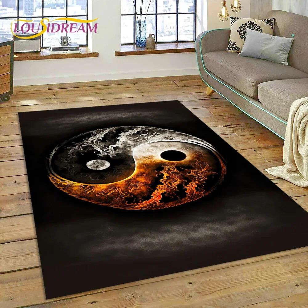 Alfombra Alfombrilla Decorativa 3D Yin Yang Naturaleza China Tai Chi Bagua para Decoración de Sala de Estar Dormitorio, Antideslizante para Sofá Felpudo Regalo