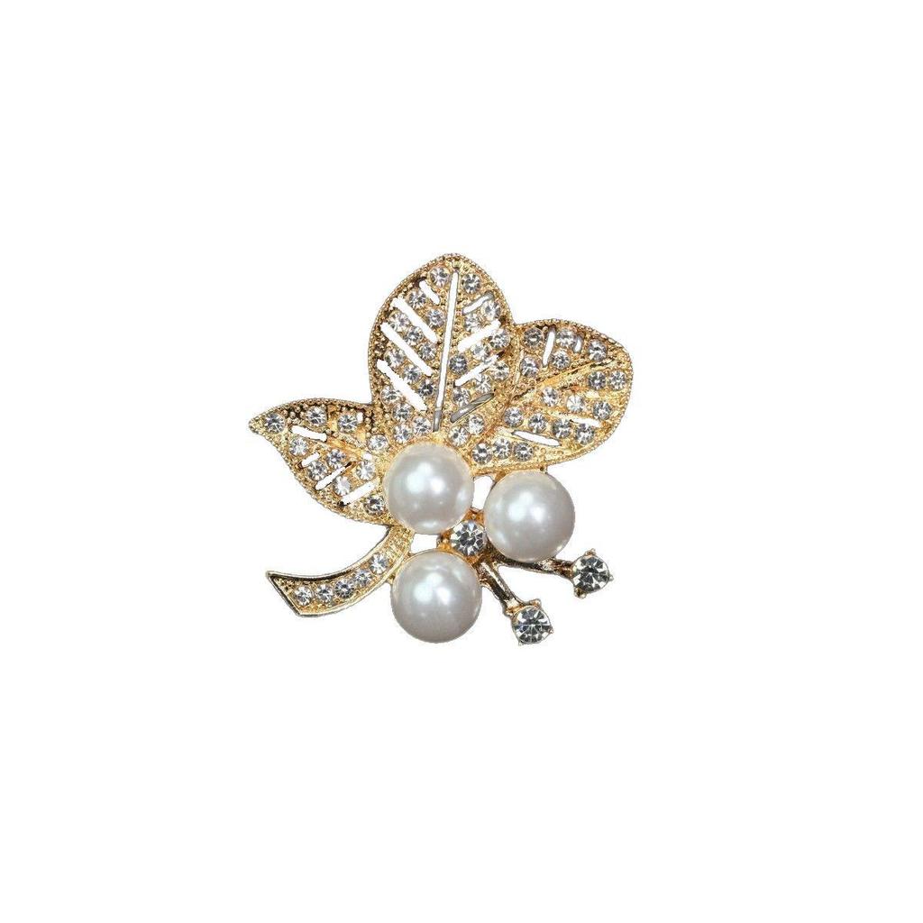 Korean & Japanese Style Rhinestone Pearl Leaf Brooch - Fashionable Literary Temperament Corsage Accessory