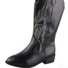 Fashionable Versatile Women's Boots Embroidered Retro Elegant Minimalist Thick Heels Shoes Outdoor Denim Mid Calf Boots