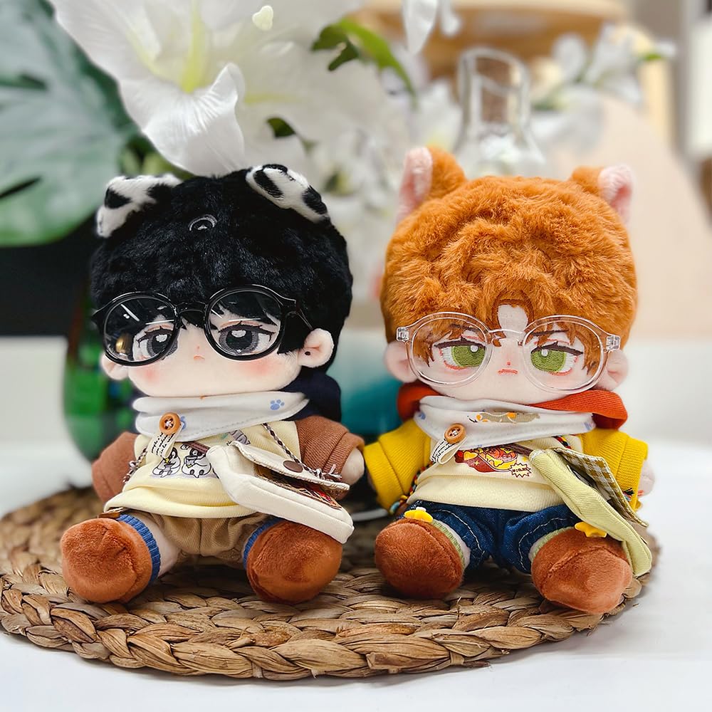 Niannyyhouse 20cm Plush Toy Color Cotton Doll Clothes, Blocking, Hoodie, Jeans, Shoes, Scarf, Glasses, Backpack, Clothes, Dress-Up (Coffee)