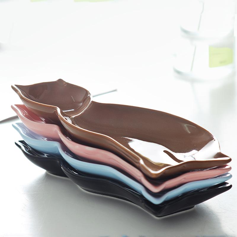 Piatto creativo a forma di gatto in ceramica, piatto per snack con patatine fritte, piatto per snack dim sum, piatto per colazione, stoviglie da cucina