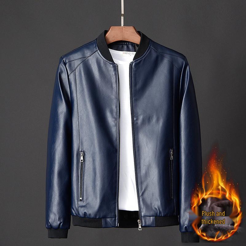 Brand Preferred Men's Leather Baseball Collar Jacket, Spring/Autumn Korean Style, Winter Casual Coat