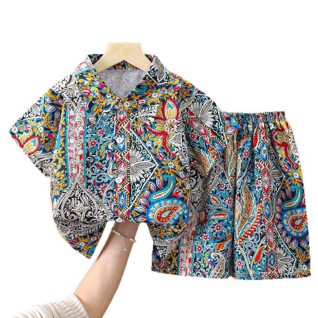 Trendy Summer Beach Short Sleeve Set for Kids – Handsome Two-Piece Outfit