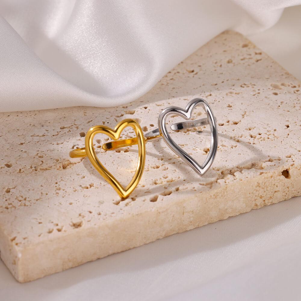 Heart Minimalist Stainless Steel Rings For Women Gold Glossy Opening Aesthetic Heart Ring Wedding Party Jewelry Gift BFF